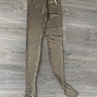 $2200 NEW GUCCI XS Footed Tights In Gold Metallic