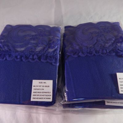 Sexy Blue Floral Lace Thigh High Stockings 6 Pairs Fits Med & Large