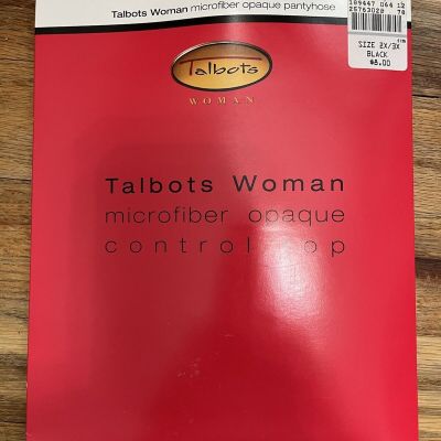 Talbots Woman Microfiber Opaque Control Top Pantyhose Black Size 2X/3X NEW