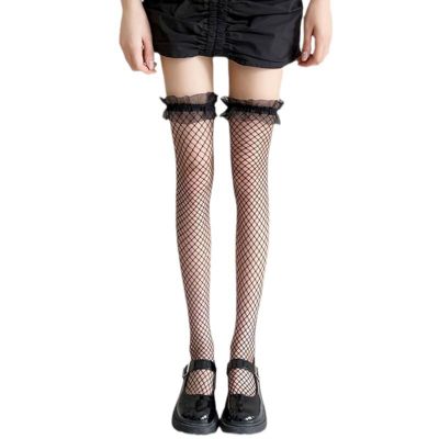 Shirring Stockings Lolita Style Ultra-thin Lace Fishnet Hollow Out Knee Socks