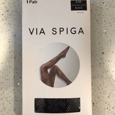 Via Spiga Womens Tights - Patterned Tights - Black - Size S/M