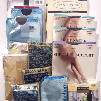 Pantyhose Lot of 18 Pair Mixed Brands Colors Sizes New Hanes Silkies Craft