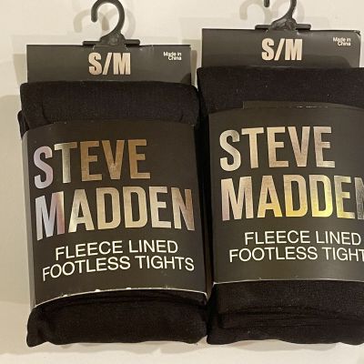 2-Pack Steve Madden Fleece Lined Footless Tights Size S/M in Black - NEW