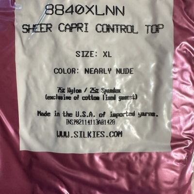 SILKIES sheer Capri control top pantyhose XL NEARLY NUDE