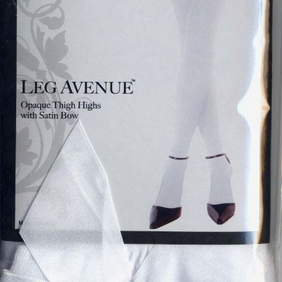 Stockings Opaque Satin Bow Accent Thigh High One Size Reg White Leg Avenue 6255