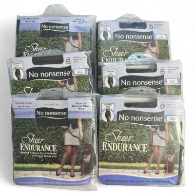 No Nonsense Sheer Endurance Control Top Pantyhose Almost Black Size B 6 Pairs