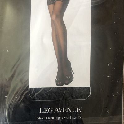Leg Avenue stockings sheer black thigh high Lace top 100perc nylon sexy 90-160 USA