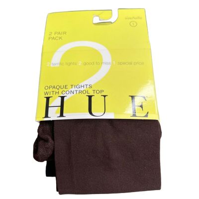 Hue Opaque Tights Control Top Brown Black 2 Pair size 1 Style 5987 NIP