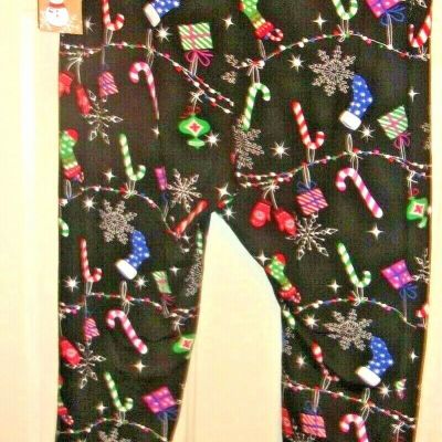 Merry & Bright Brushed Leggings Candy Canes Ornament Presents & More 2X NEW
