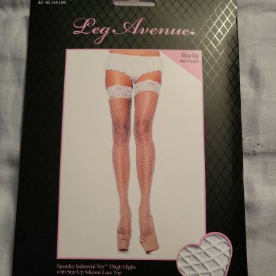 Women's Silicone Lace Top Lycra Fishnet Thigh High Stockings. Leg Avenue 9201