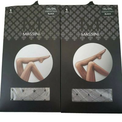 Two (2) Pairs Massini Sexy Sheer Black Dot Patterned Tights Size 1XL/2XL