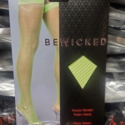 Be Wicked Neon Green Fishnet Thigh High Tights