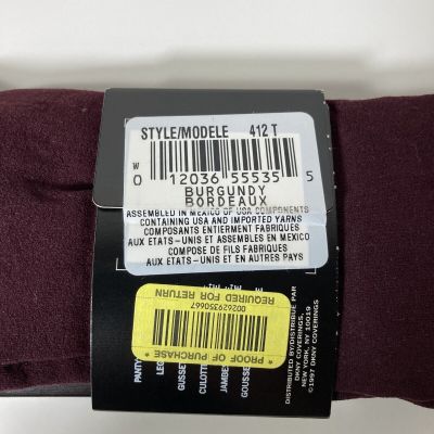 Vtg DKNY Tights Control Top Opaque Burgundy Sz TALL 90s NOS Style 412