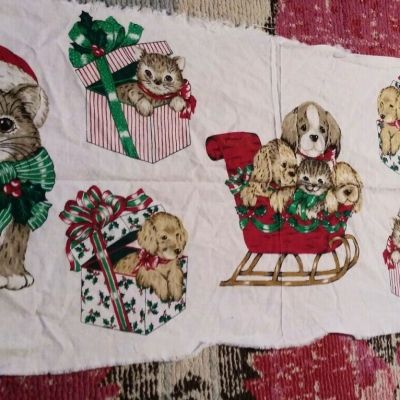 Sewing panel with Christmas kittens cat puppy dogs holiday fabric material