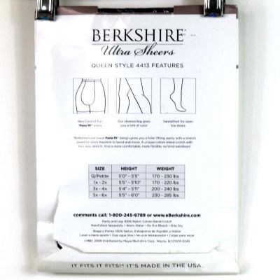 Berkshire Queen Ultra Sheer Non-Control Top Pantyhose Fantasy Black Q Petite 413