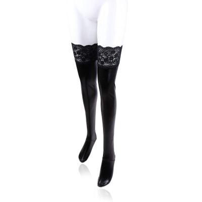 PVC Wet Look Women Long Lace Stocking Lingerie Dancing Thigh High Clubwear Party