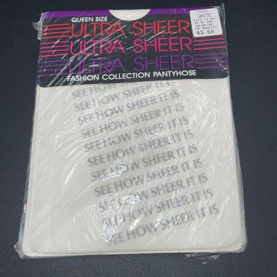 Pantyhose Ultra Sheer Made In USA Queen Size Fashion Collection White VTG