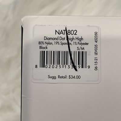 Natori Diamond Dot Feather Lace Top Ultra Sheer Thigh High Black  Stocking S / M