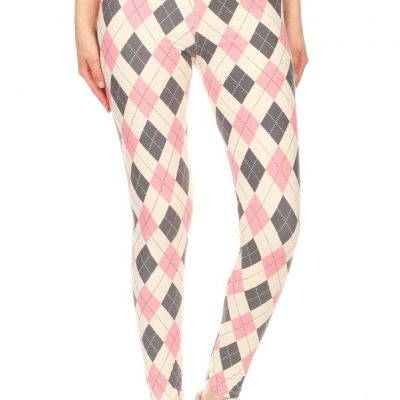 FASHNZFAB Women's 5-inch Long Yoga Style Banded Lined Argyle Printed Knit