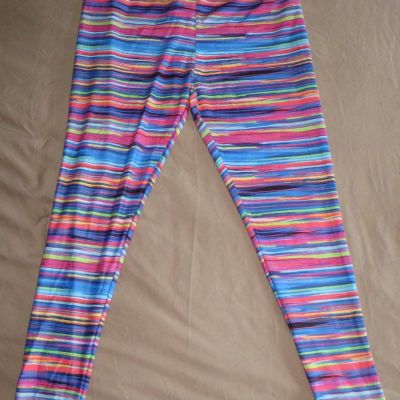 NEW Charlies Project Bright Stripes LEGGINGS Adult Sz TC Tall Curvy 14-22 Neon