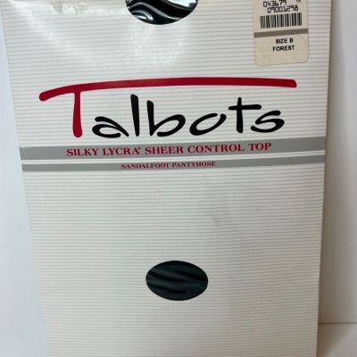 Talbots Silky Lycra Sheer Control Top Sandalfoot Pantyhose Size B Forest/Black