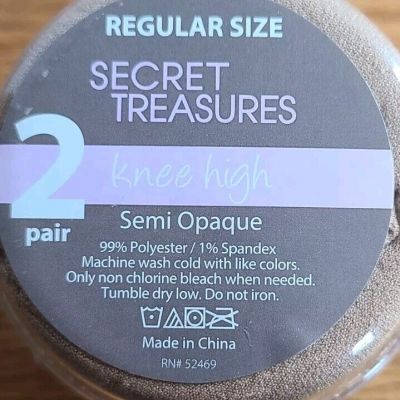 New Secret Treasures 2 Pair Regular Knee High Semi Opaque Color: Nude