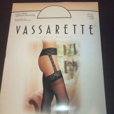 Vassarette Lace Trim Garter Top Stockings Thigh Highs S/M White New Vintage