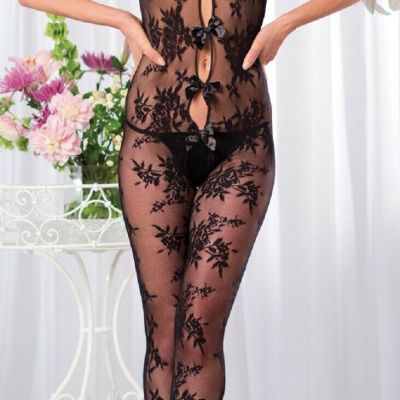 sexy BE WICKED floral FLOWER lace KEYHOLE spaghetti STRAPS bows BODY STOCKING