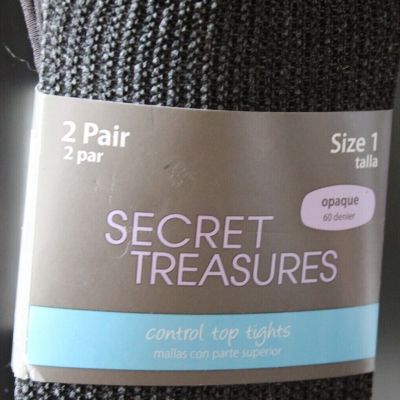 2 Pair Secret Treasures 60 Denier Super Opaque Women's Control Top Tights Size 1