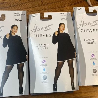 Hanes Womens Curves Control Top Opaque Tights X3 Packs 3x/4x Divine Grey