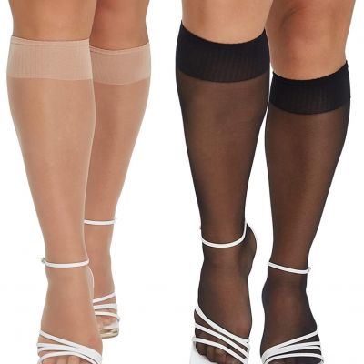 MANZI Plus Size Knee High Stockings for Women 6 Pairs Sheer Nylons
