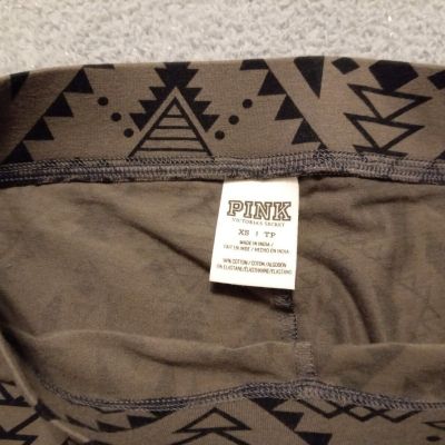 PINK Victoria's Secret black & gray leggings Aztec tribal style pattern XS - NEW