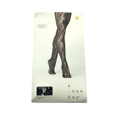 A New Day Womens Fashion Tights Floral Striped Sheer Black S/M