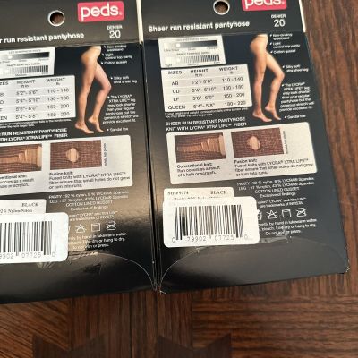 Ped Ultra Sheer Silky Soft Control Top Black Pantyhose, Size Queen 2 Pk