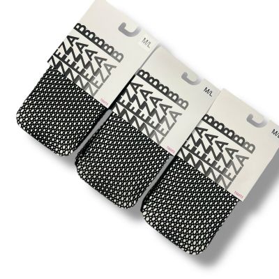 Zeza B Womens Fashion Oval Net Tights Black Size M/L 3 Pair New