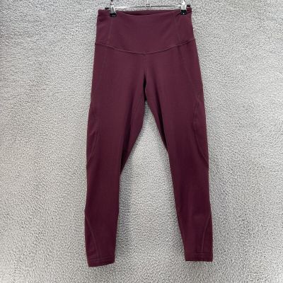 Zella Leggings Women Small S Burgundy Cut Out Back Stretch Gym Athletic Workout