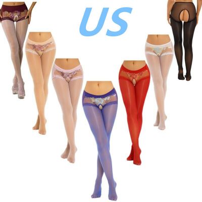 US Women Silk Sheer Embroidery Hollow Out Pantyhose Tights Stockings Hosiery