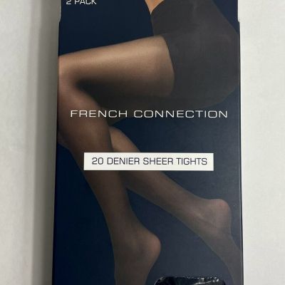 French Connection 20 Denier Sheer Tights Black 2 Pairs XL/XXL