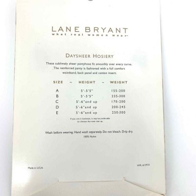 Lane Bryant Daysheer Invisible Reinforced Toe Taupe Size B Pantyhose