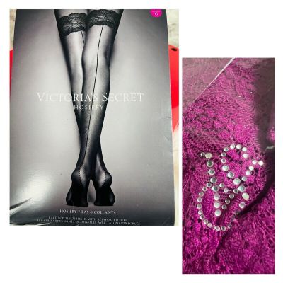 NEW VICTORIAS SECRET PURPLE Lace Top Thigh Highs SEXY Hosiery L
