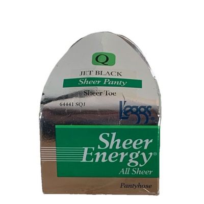 Vintage Leggs Sheer Energy Pantyhose Sheer Toe Jet Black Size Q New In Box