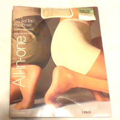 1 JcPenney's All in One Light Control Top Pantihose Sandalfoot Queen Tall,nylons