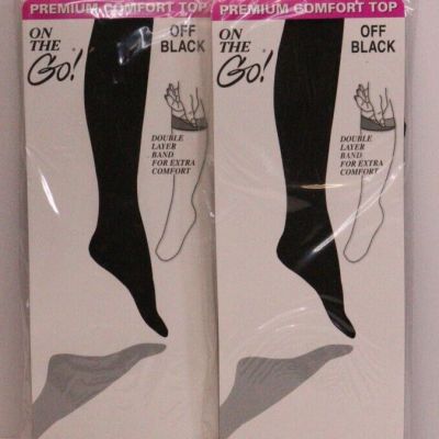 2 Pair OFF BLACK Knee High Pantyhose Nylon Double Layer Band Premium Comfort NEW