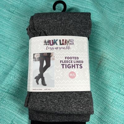 Muk Luks Footed Fleece Lined Tights Pack of 2 Medium/Large Black And Gray New NN