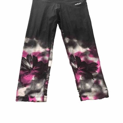 SPALDING Speed-Dri Womens Workout Cropped Leggings Size S Black/Pink Floral NWT