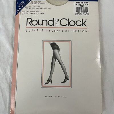 Vtg. Round the Clock Style 66 Durable Lycra Collection Pantyhose Size B Ivory