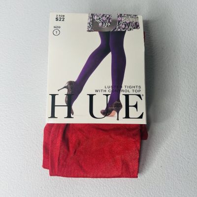 NWT HUE Womens Luster Tights Control Top Size 1 Apple Red 1 Pair  Pack New