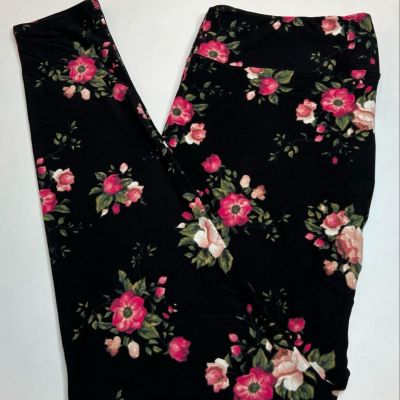NEW LuLaRoe TC2 Leggings HTF BLACK MAGENTA PINK Beautiful ROSE Flower Romantic