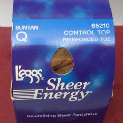 Leggs Sheer Energy SIZE Q CONTROL TOP SUNTAN Pantyhose REINFORCED TOE 65210