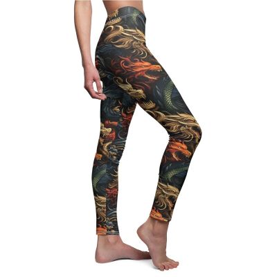 Womens Skinny Casual Leggings Medieval Dragons Fantasy Monsters Mythical Pattern